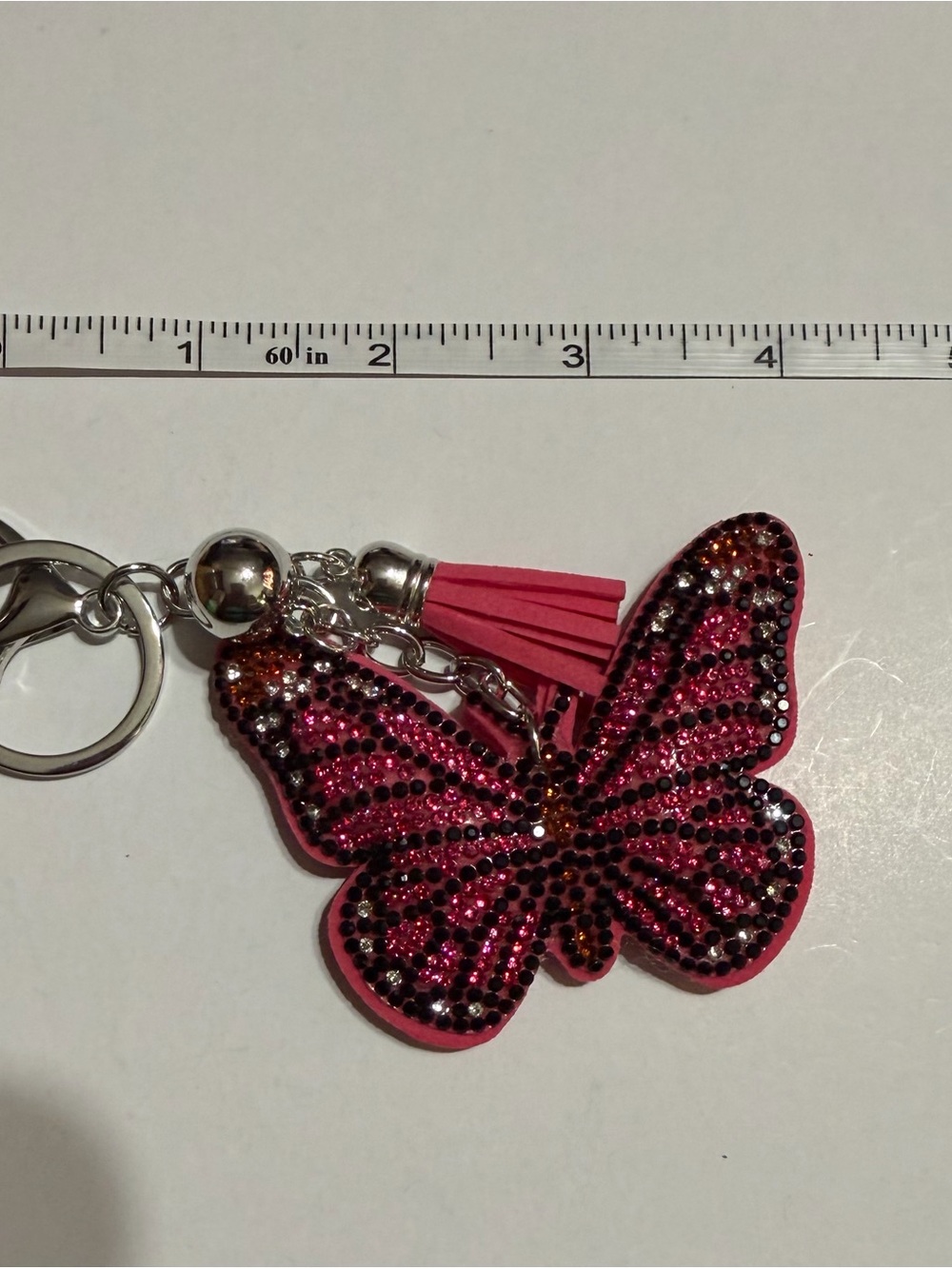 Pink Rhinestone Butterfly Key Charm Accessory